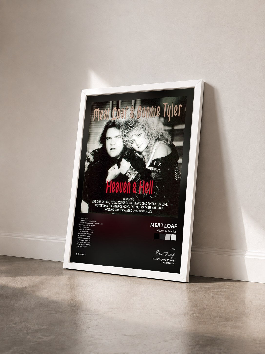 #blanc Tableau de l'album Heaven & Hell de Meat Loaf vu de trois quarts, cadre blanc