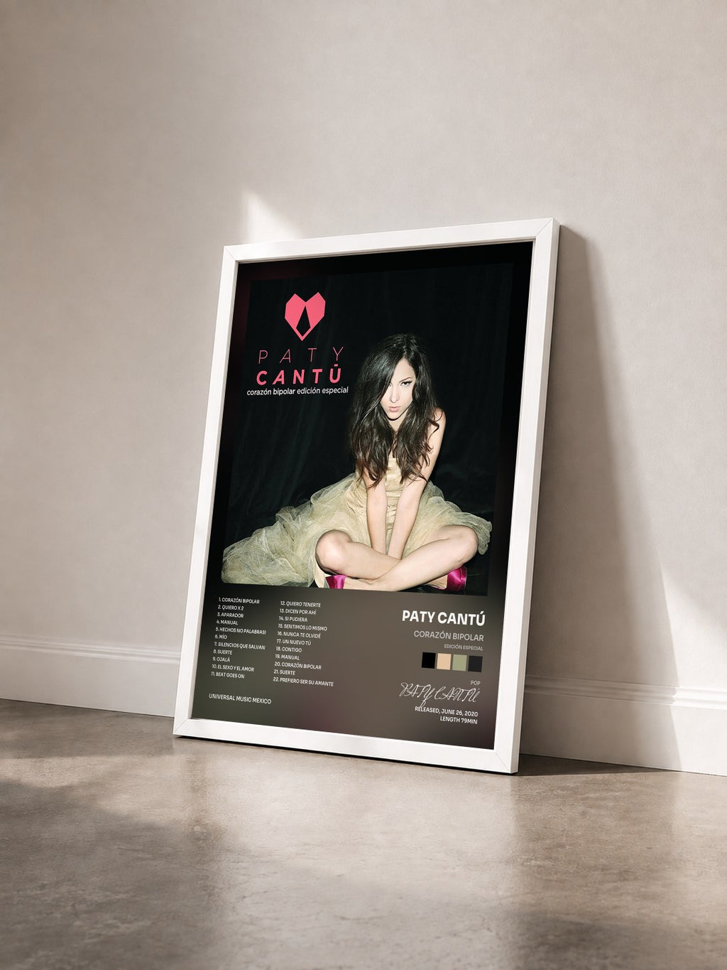 #blanc Corazón Bipolar (Edición Especial) by PATY CANTÚ as a framed art print seen at an angle, white frame