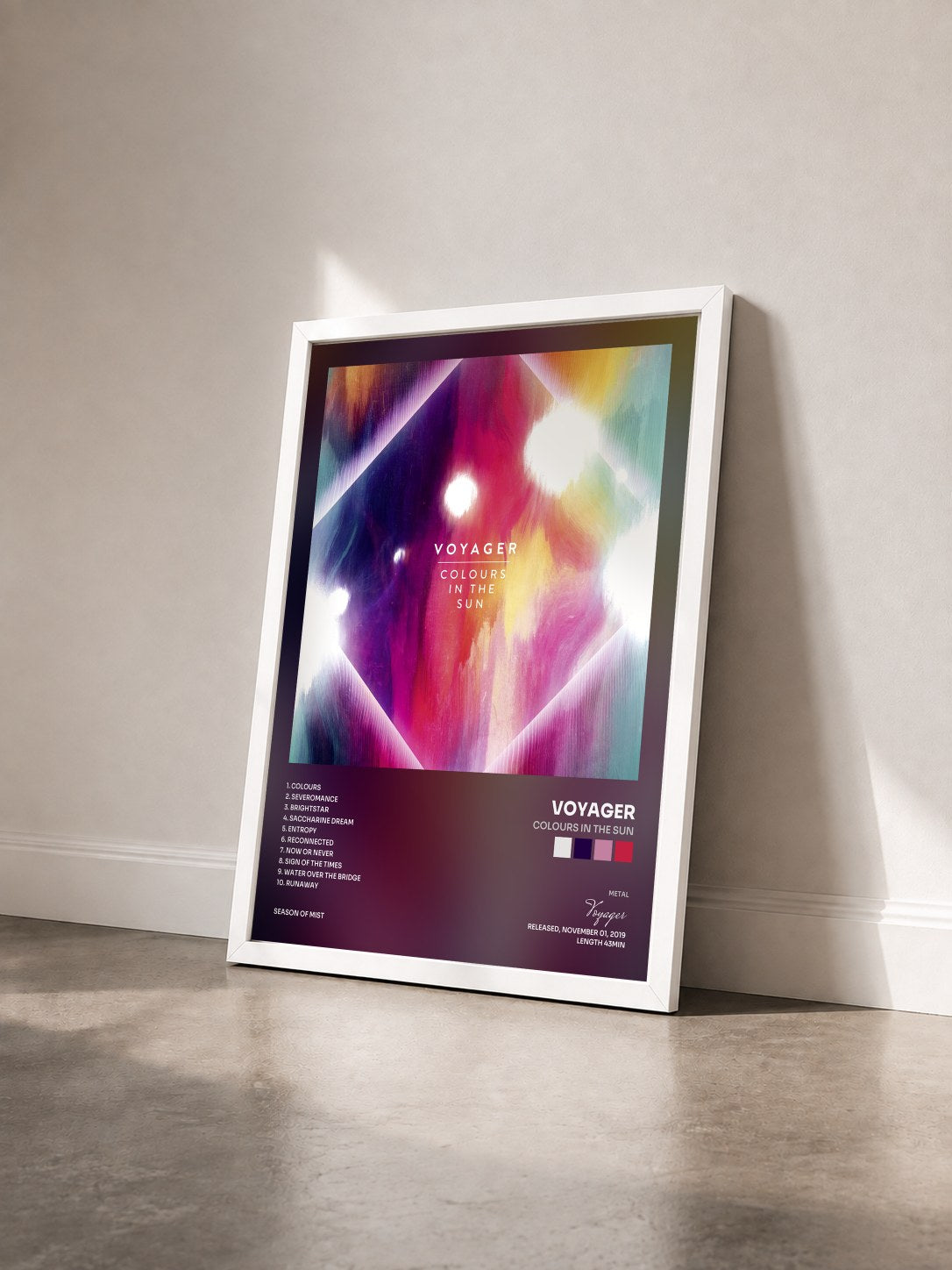 #blanc Tableau de l'album Colours in the Sun de Voyager vu de trois quarts, cadre blanc