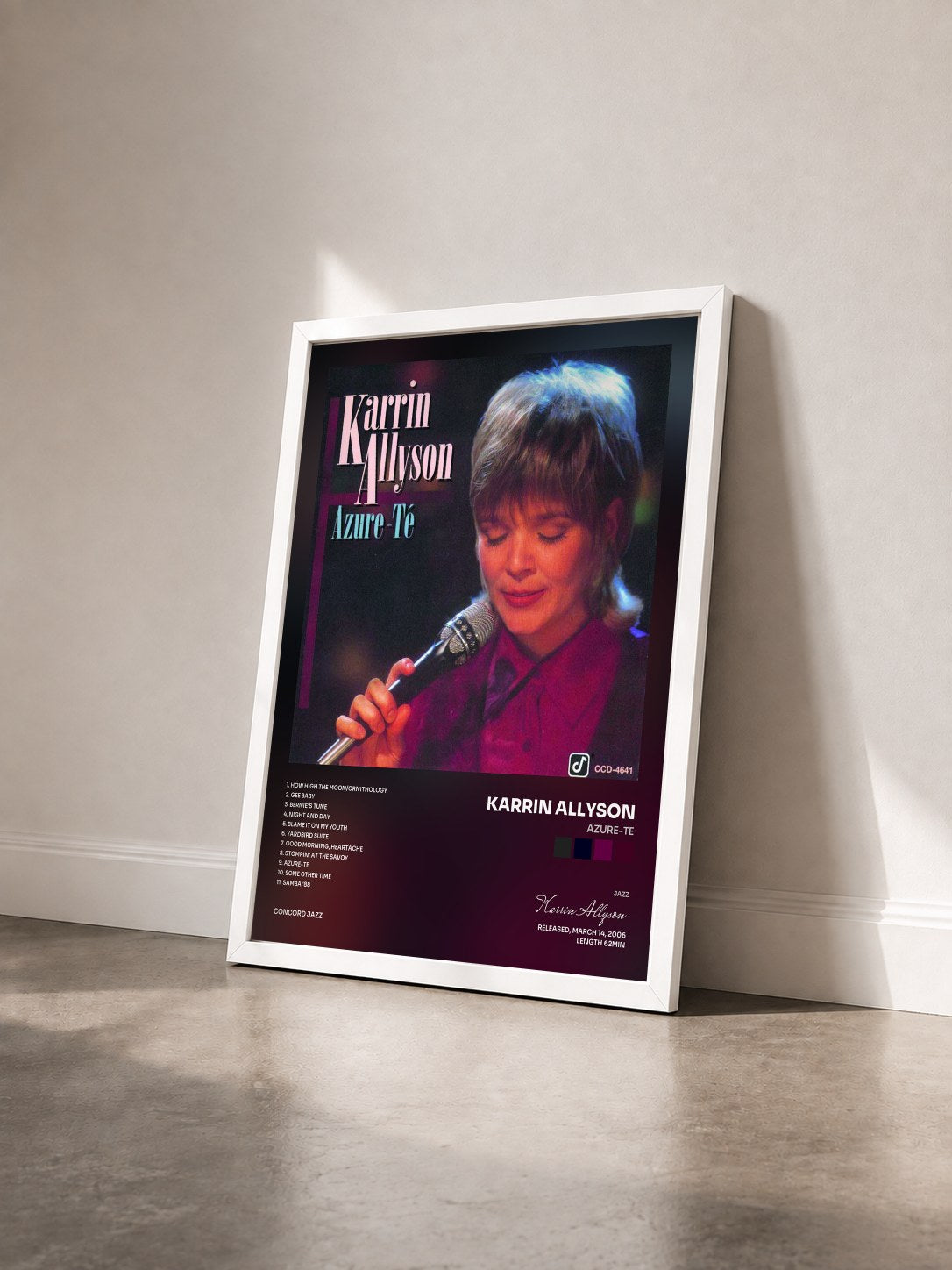 #blanc Tableau de l'album Azure-Te de Karrin Allyson vu de trois quarts, cadre blanc