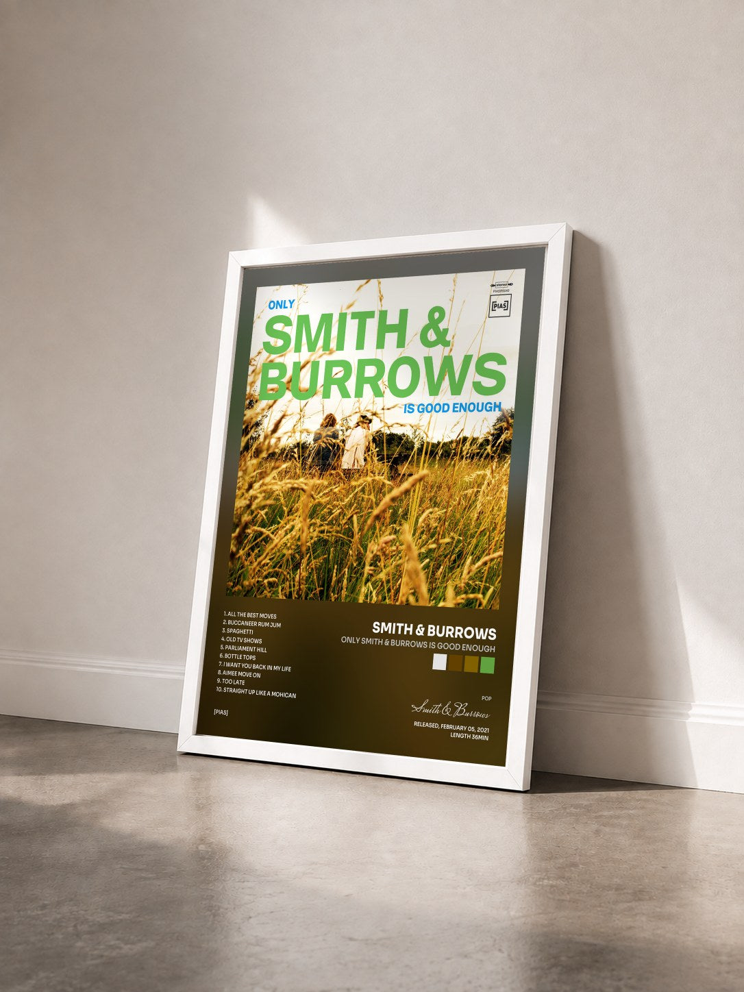 #blanc Tableau de l'album Only Smith & Burrows Is Good Enough de Smith & Burrows vu de trois quarts, cadre blanc