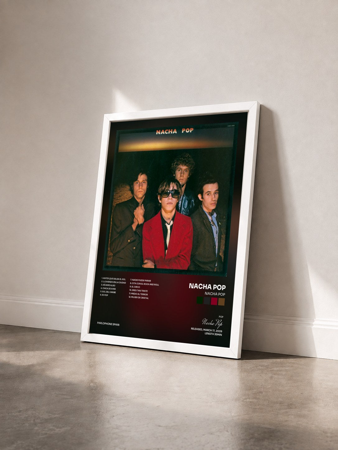 #blanc Tableau de l'album Nacha Pop de Nacha Pop vu de trois quarts, cadre blanc