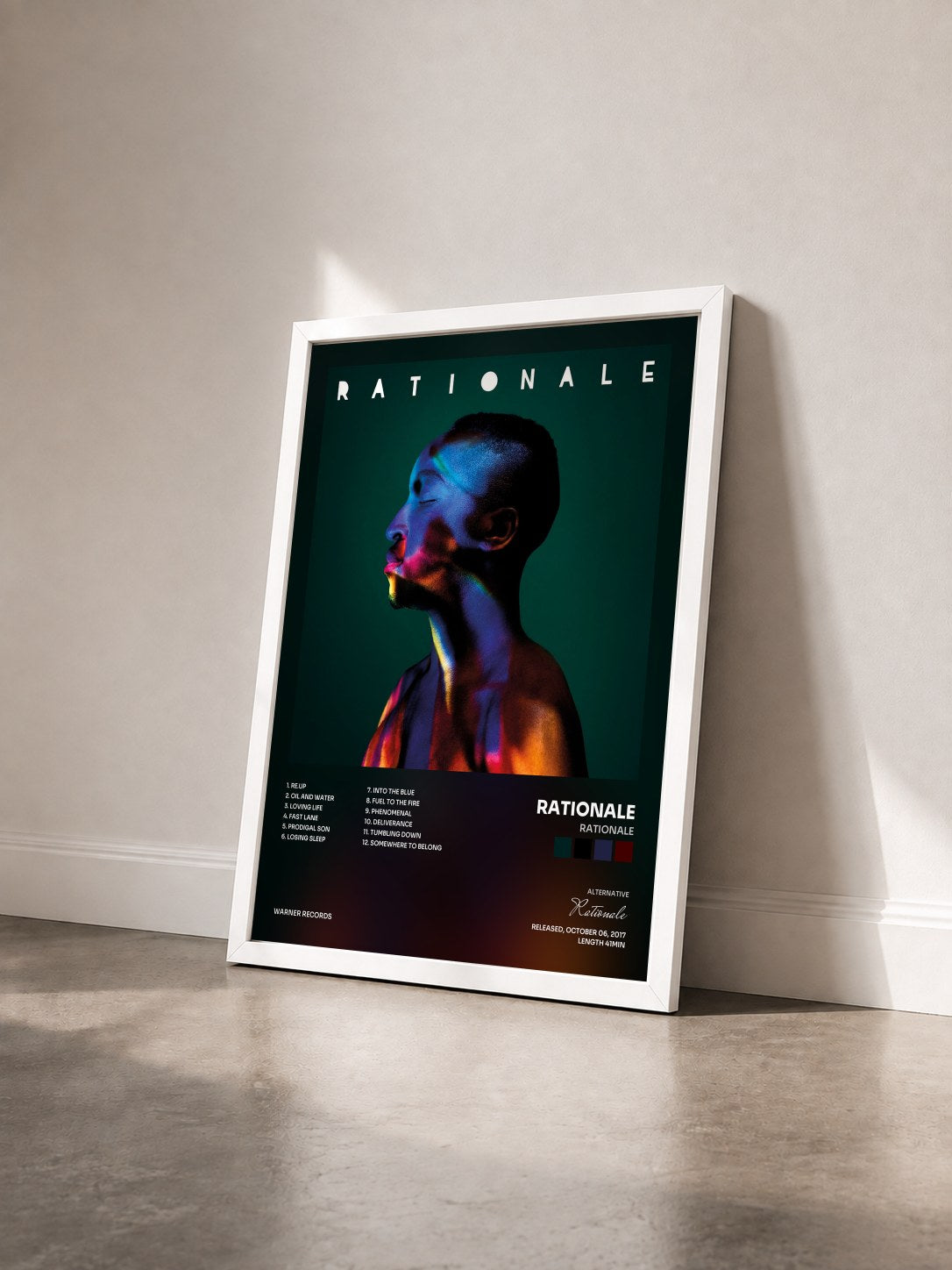 #blanc Tableau de l'album Rationale de Rationale vu de trois quarts, cadre blanc