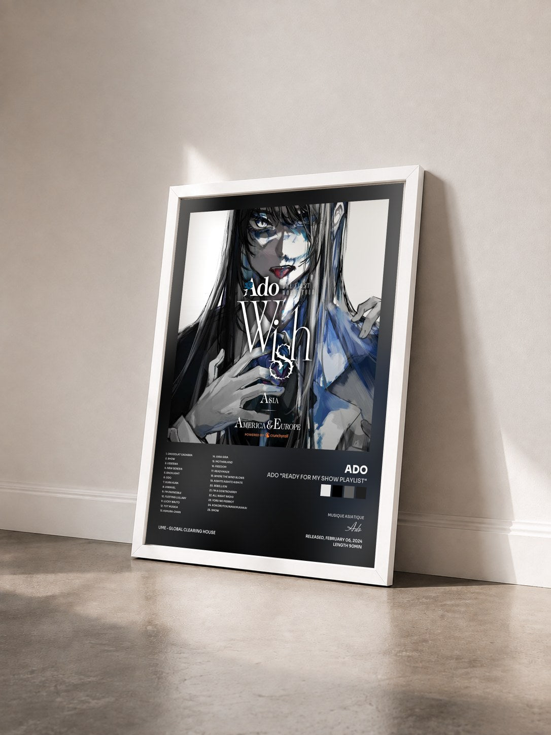#blanc Tableau de l'album Ado "Ready For My Show Playlist" de Ado vu de trois quarts, cadre blanc