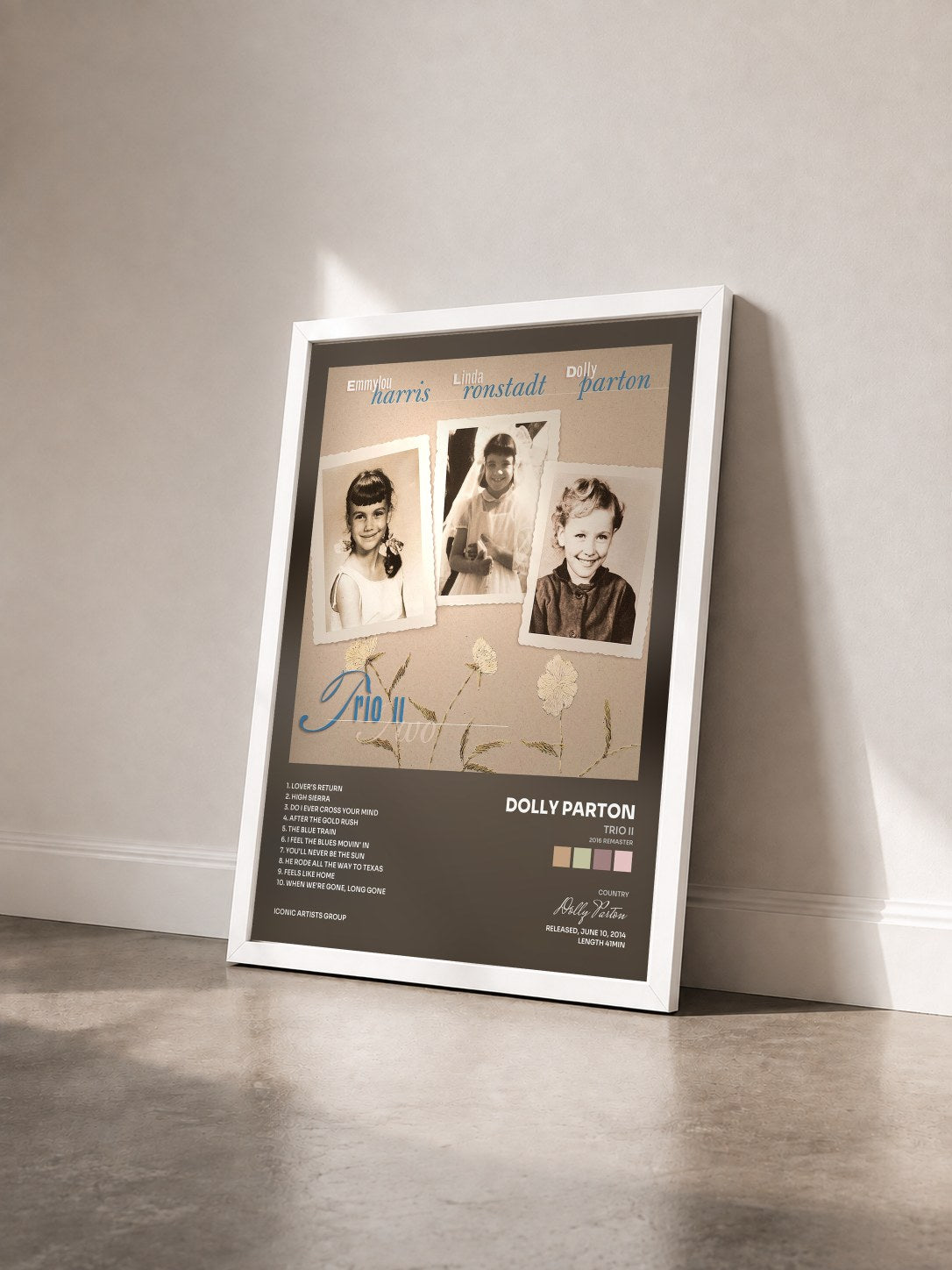 #blanc Tableau de l'album Trio II (2016 Remaster) de Dolly Parton vu de trois quarts, cadre blanc