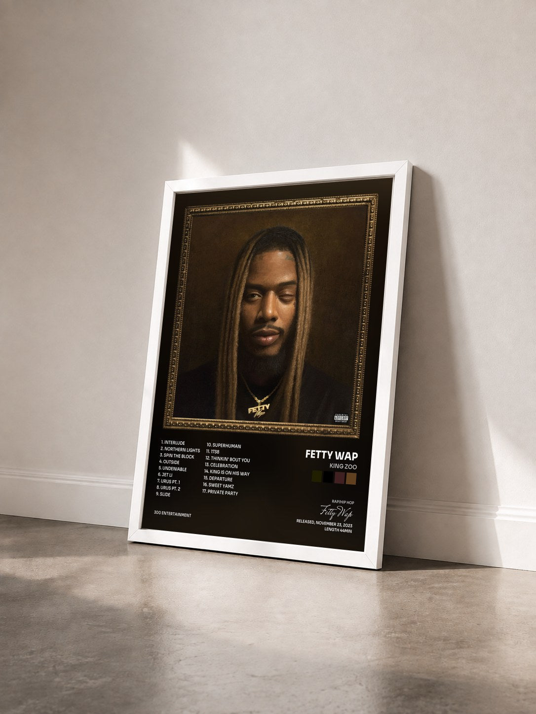 #blanc Tableau de l'album King Zoo de Fetty Wap vu de trois quarts, cadre blanc
