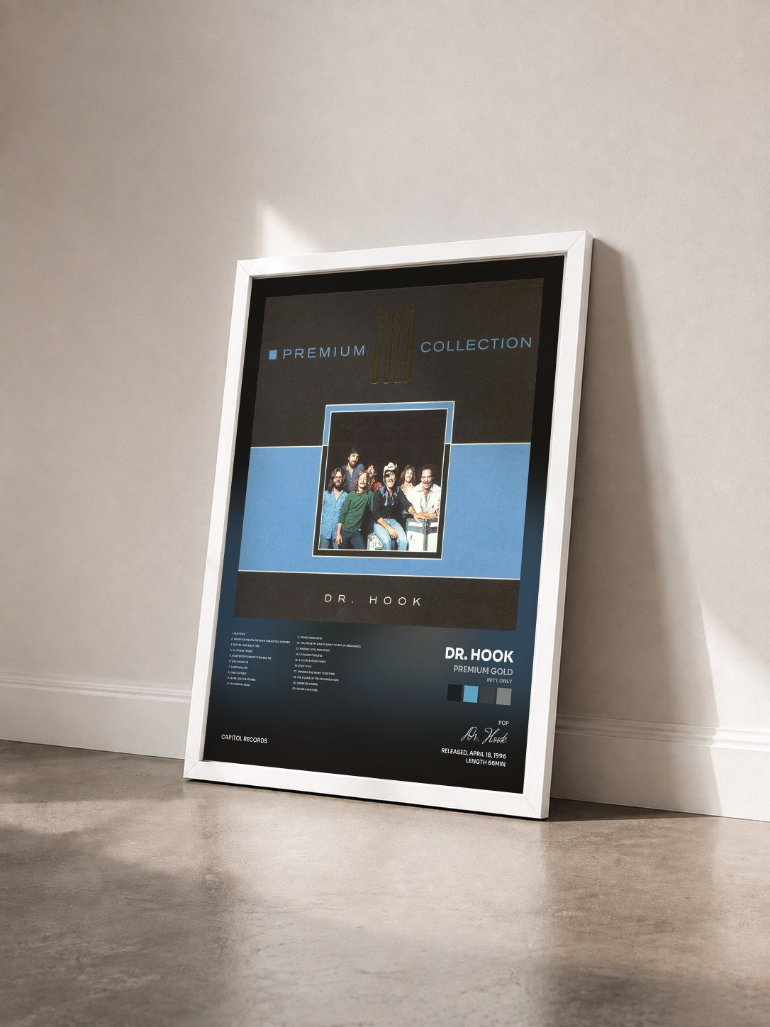 #blanc Tableau de l'album Premium Gold (Int'l Only) de Dr. Hook vu de trois quarts, cadre blanc