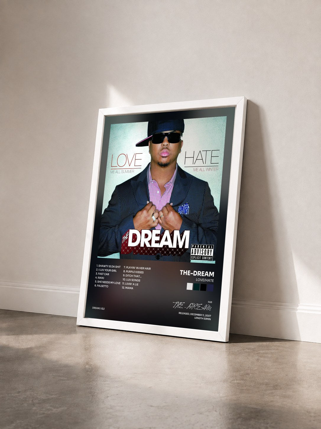 #blanc Tableau de l'album Love/Hate de THE-DREAM vu de trois quarts, cadre blanc