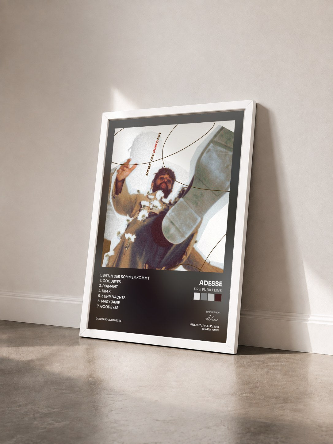 #blanc Tableau de l'album Drei Punkt Eins de Adesse vu de trois quarts, cadre blanc
