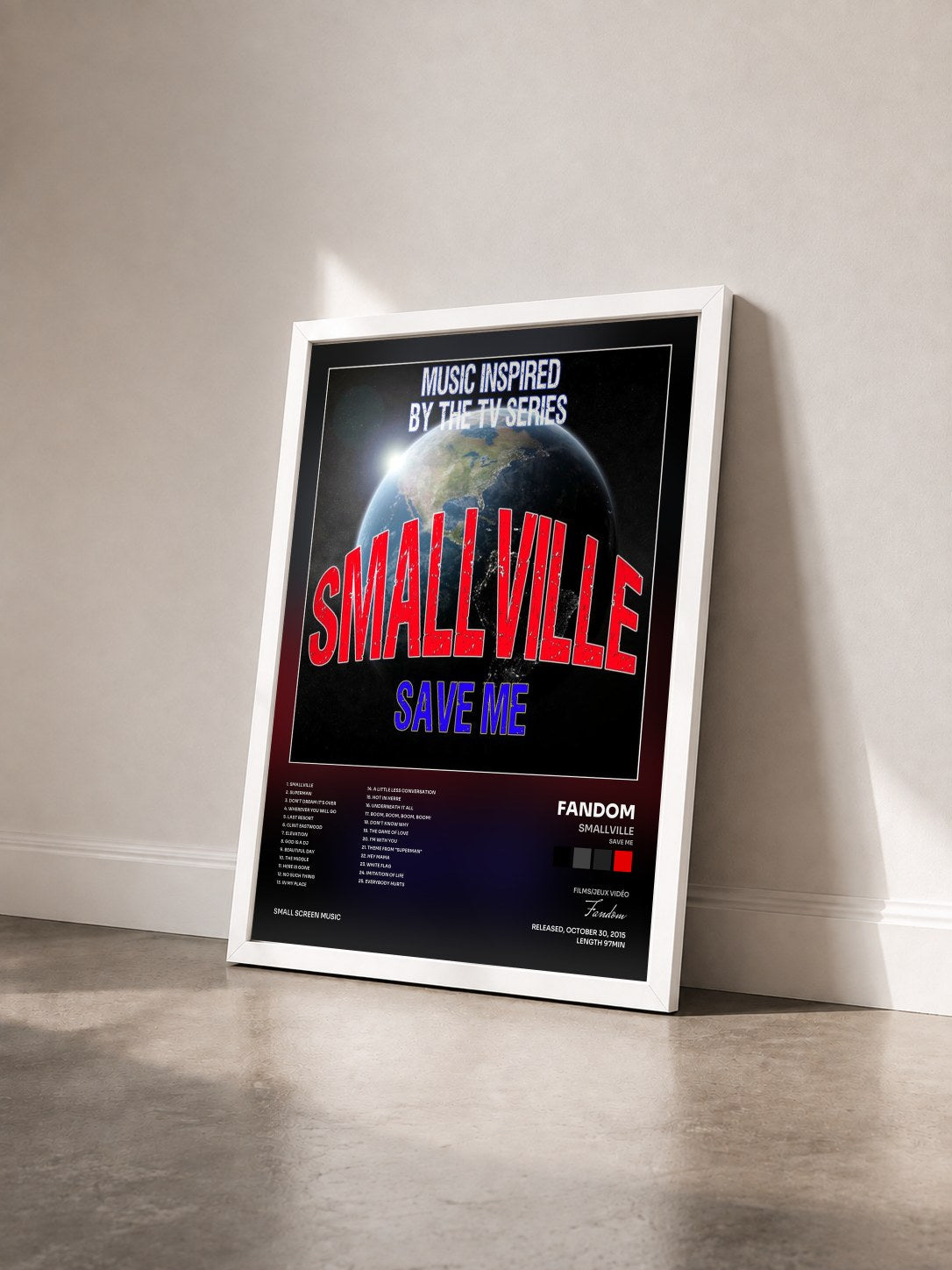 #blanc Tableau de l'album Smallville (Save Me): Music Inspired by the TV Series de Fandom vu de trois quarts, cadre blanc
