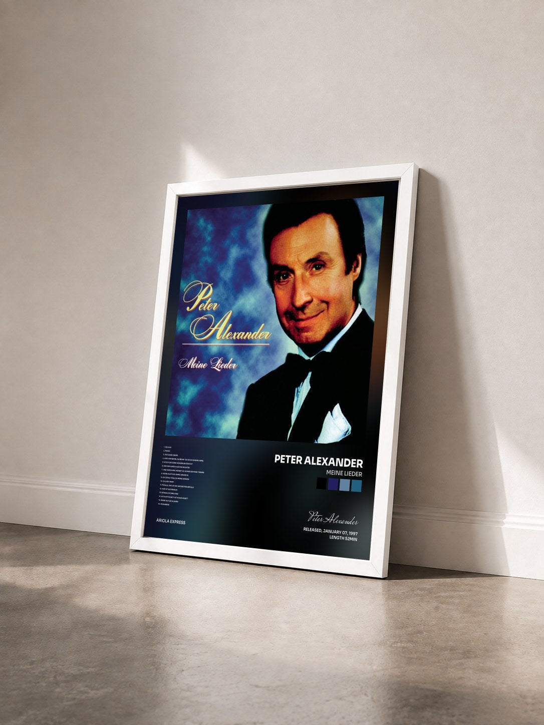 #blanc Tableau de l'album Meine Lieder de Peter Alexander vu de trois quarts, cadre blanc