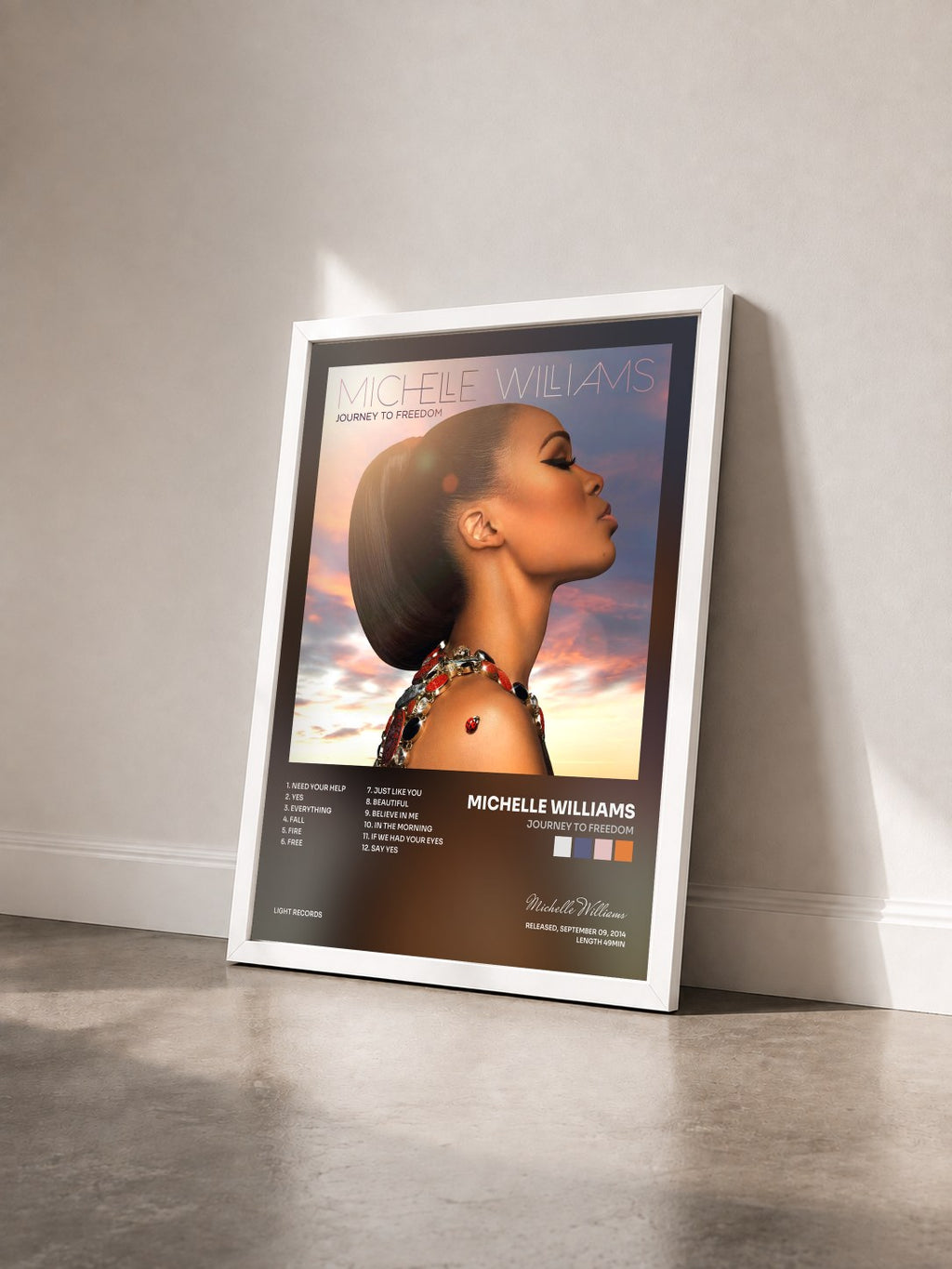 #blanc Journey To Freedom by Michelle Williams as a framed art print seen at an angle, white frame