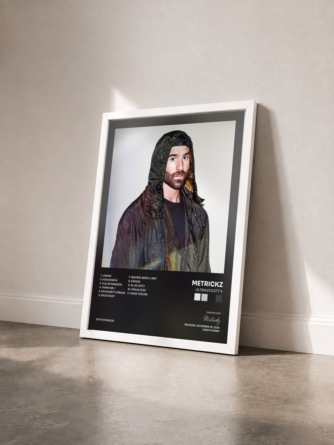 #blanc Tableau de l'album Ultraviolett 4 de Metrickz vu de trois quarts, cadre blanc