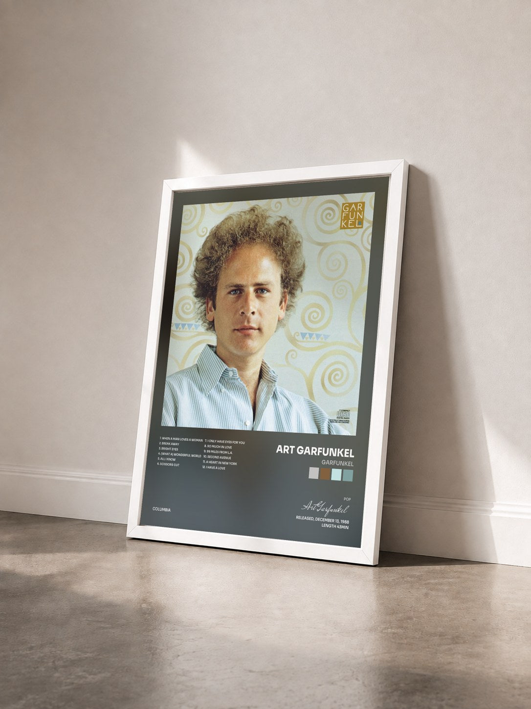 #blanc Tableau de l'album Garfunkel de Art Garfunkel vu de trois quarts, cadre blanc