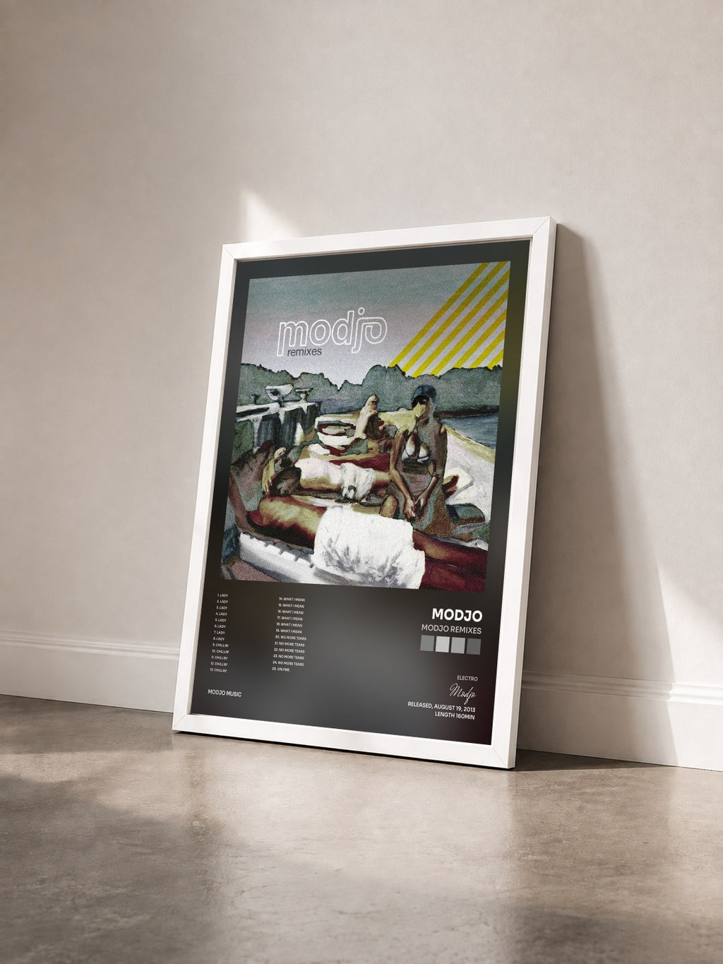 #blanc Modjo Remixes by Modjo as a framed art print seen at an angle, white frame
