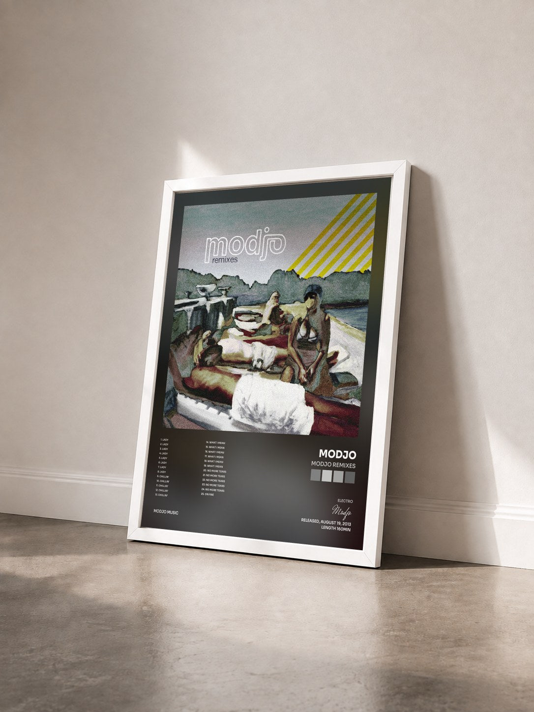 #blanc Tableau de l'album Modjo Remixes de Modjo vu de trois quarts, cadre blanc