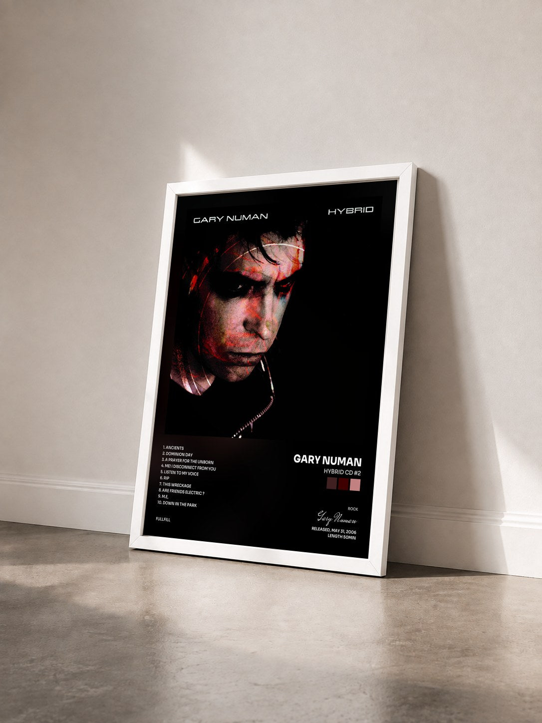 #blanc Tableau de l'album Hybrid CD #2 de Gary Numan vu de trois quarts, cadre blanc