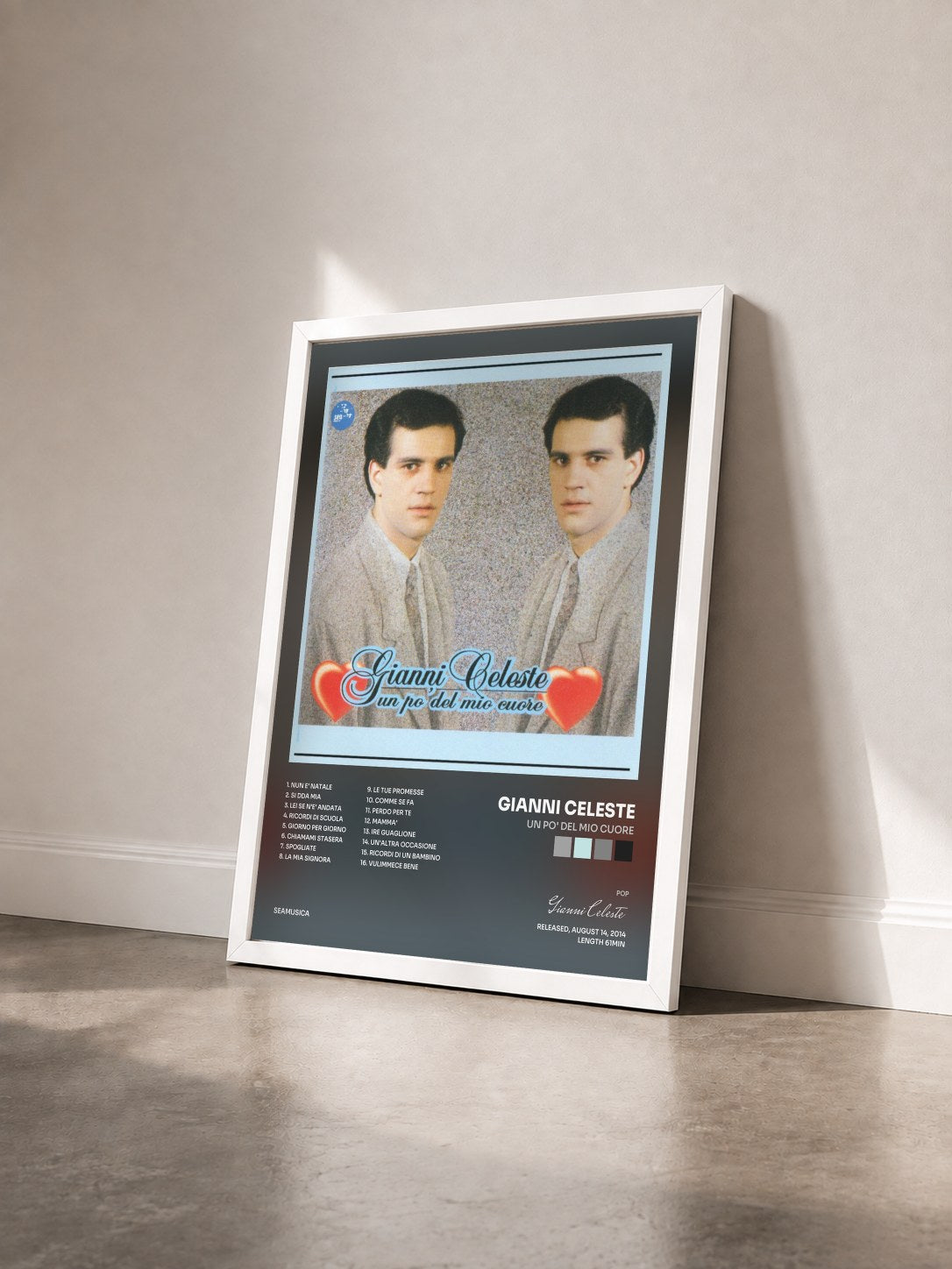 #blanc Tableau de l'album Un po' del mio cuore de Gianni Celeste vu de trois quarts, cadre blanc