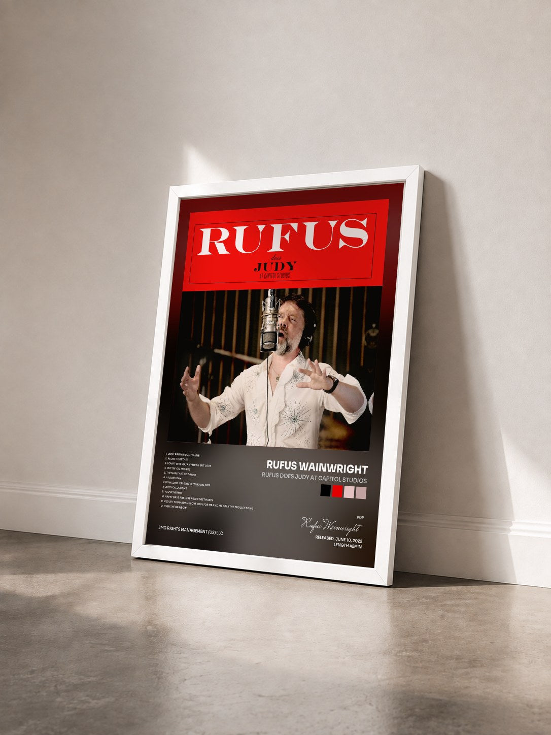#blanc Tableau de l'album Rufus Does Judy At Capitol Studios de Rufus Wainwright vu de trois quarts, cadre blanc