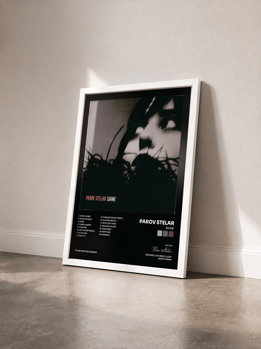 #blanc Tableau de l'album Shine de Parov Stelar vu de trois quarts, cadre blanc