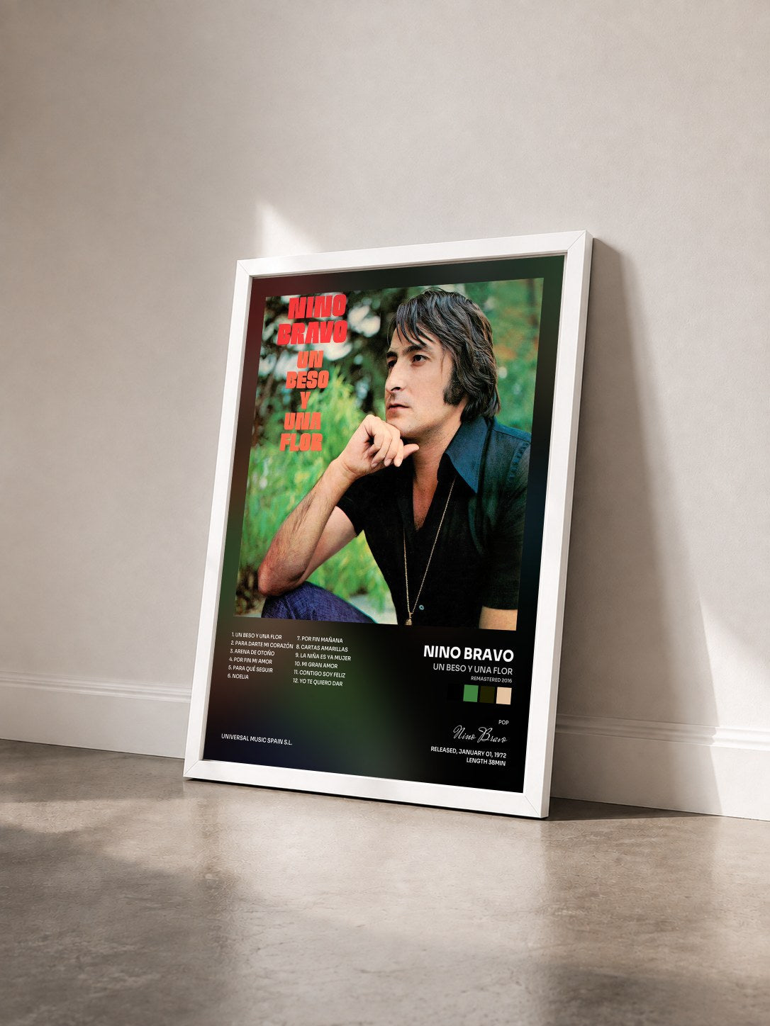 #blanc Tableau de l'album Un Beso Y Una Flor (Remastered 2016) de Nino Bravo vu de trois quarts, cadre blanc