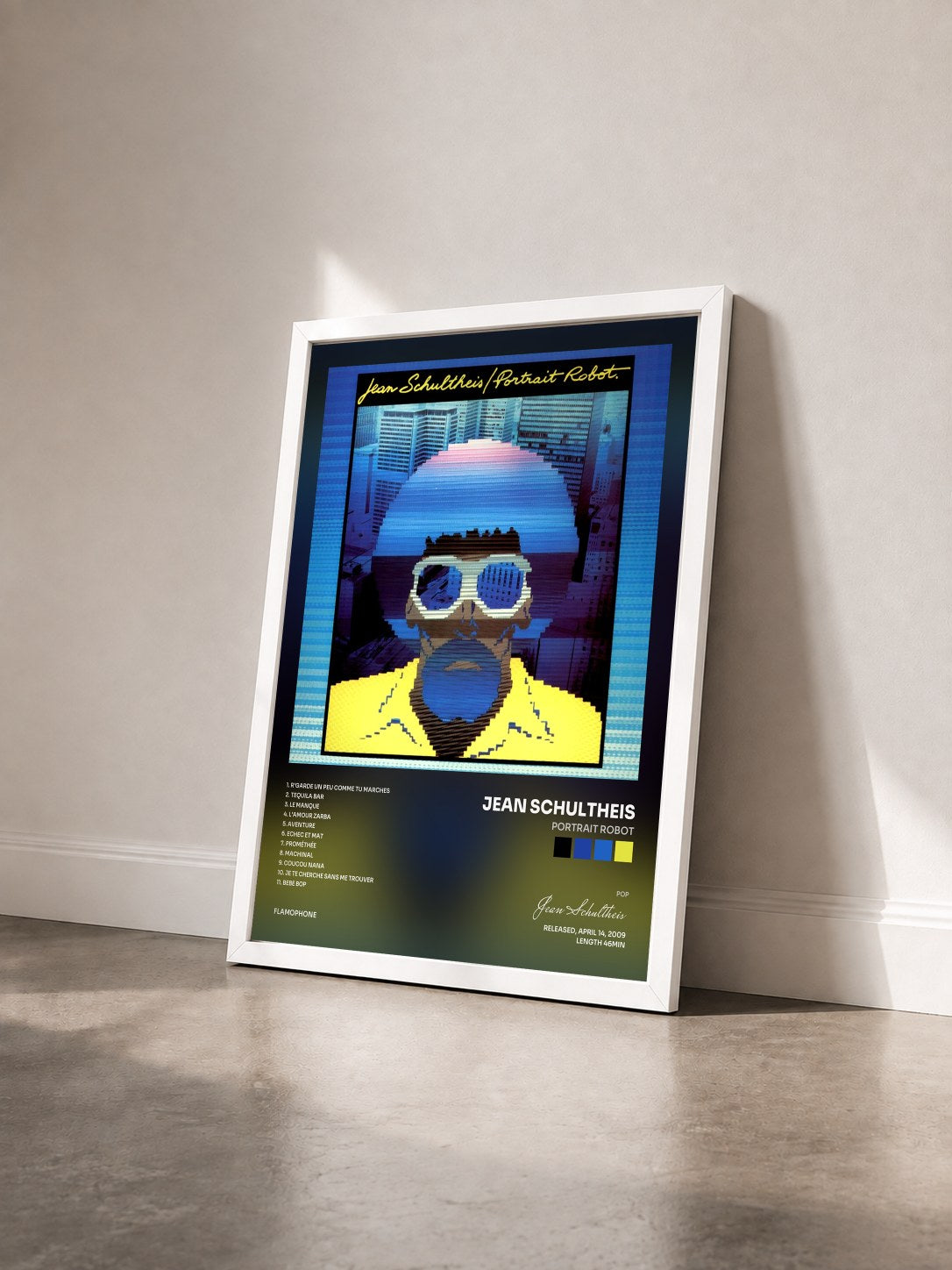 #blanc Tableau de l'album Portrait robot de Jean Schultheis vu de trois quarts, cadre blanc
