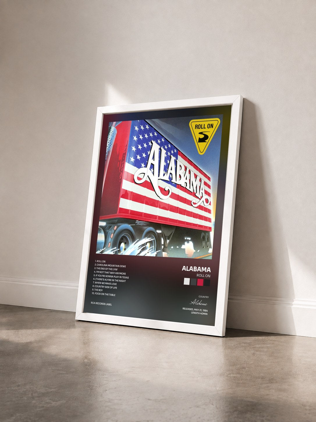 #blanc Tableau de l'album Roll On de Alabama vu de trois quarts, cadre blanc