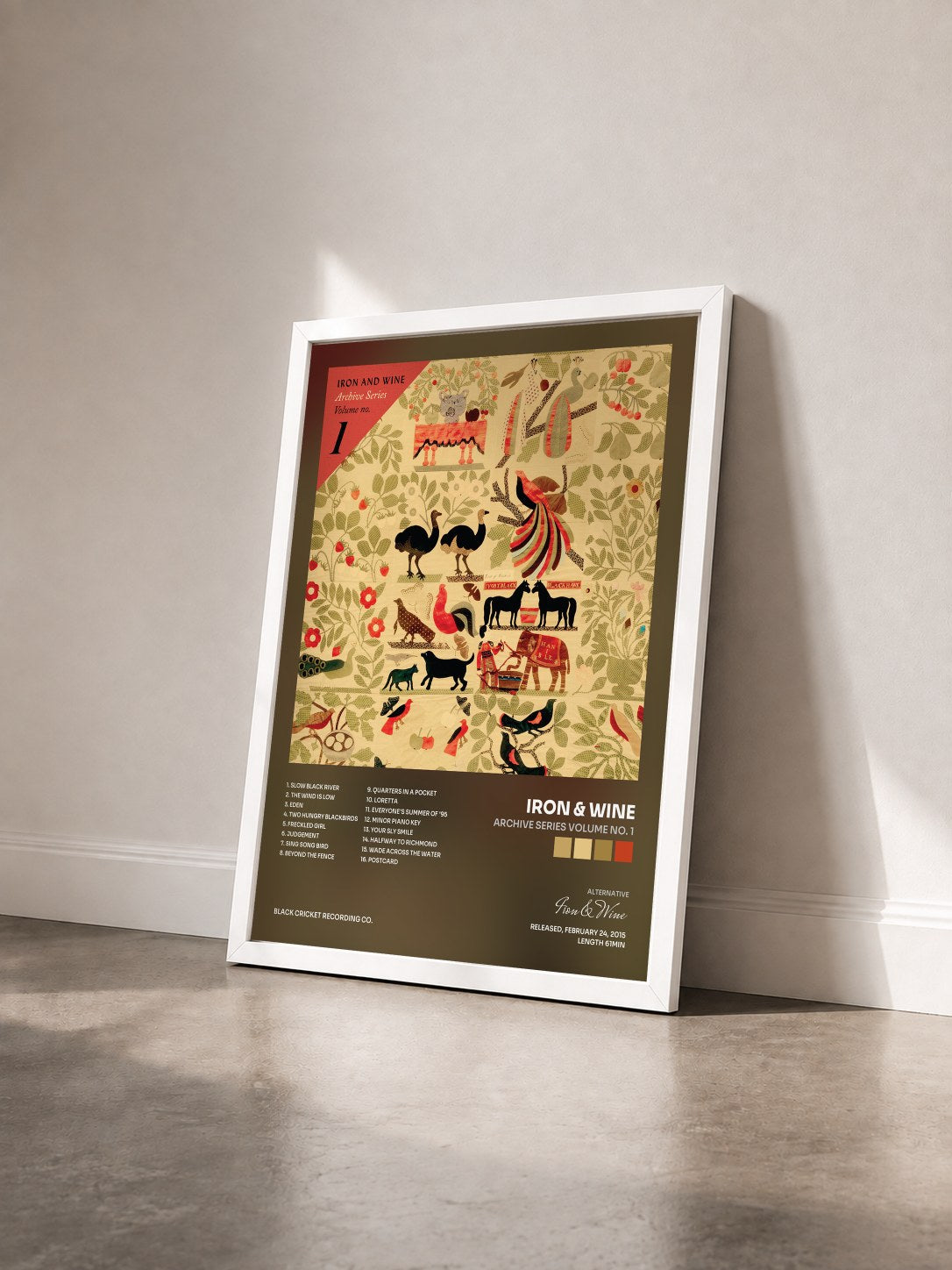 #blanc Tableau de l'album Archive Series Volume No. 1 de Iron & Wine vu de trois quarts, cadre blanc