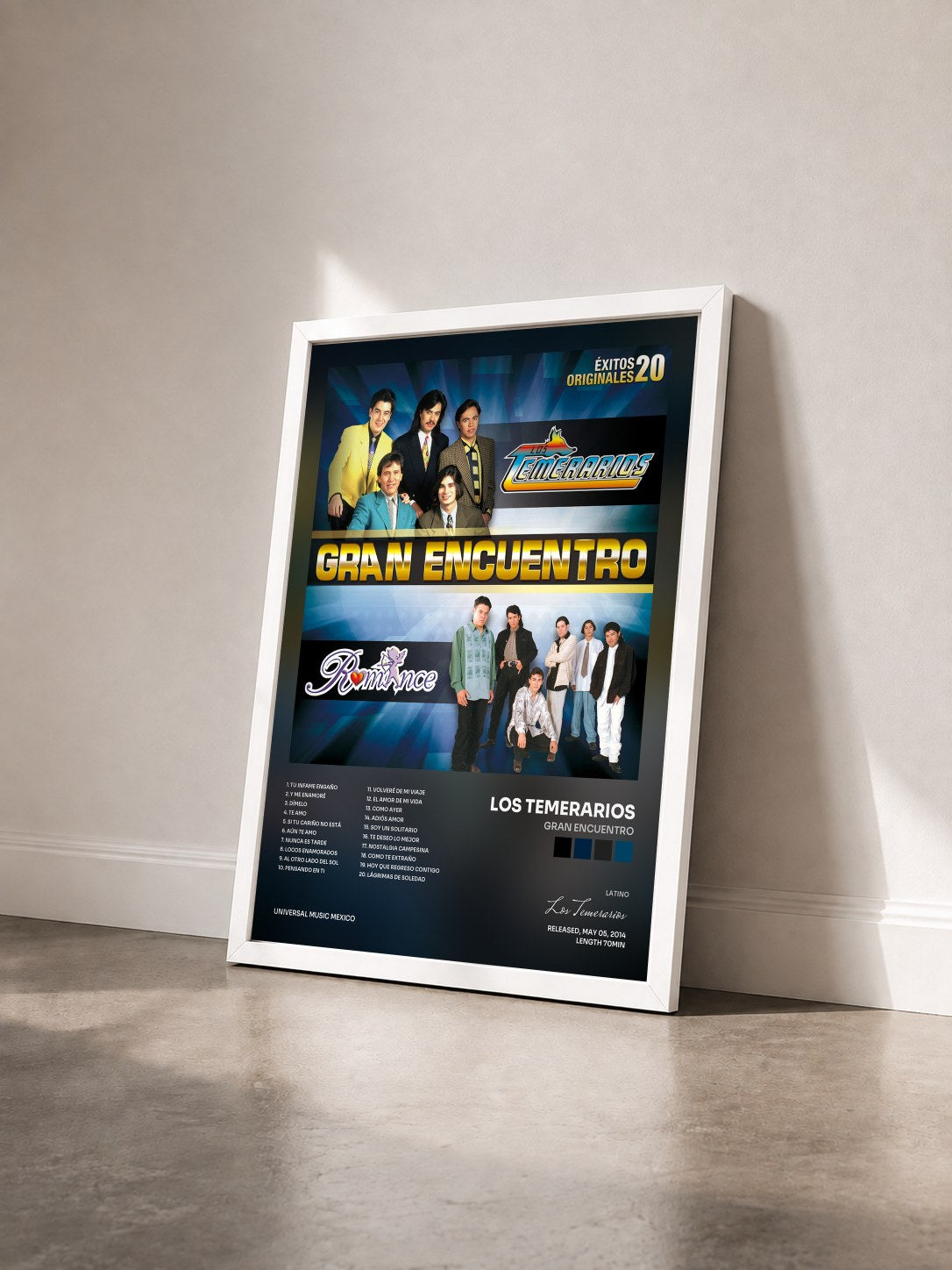#blanc Tableau de l'album Gran Encuentro de Los Temerarios vu de trois quarts, cadre blanc