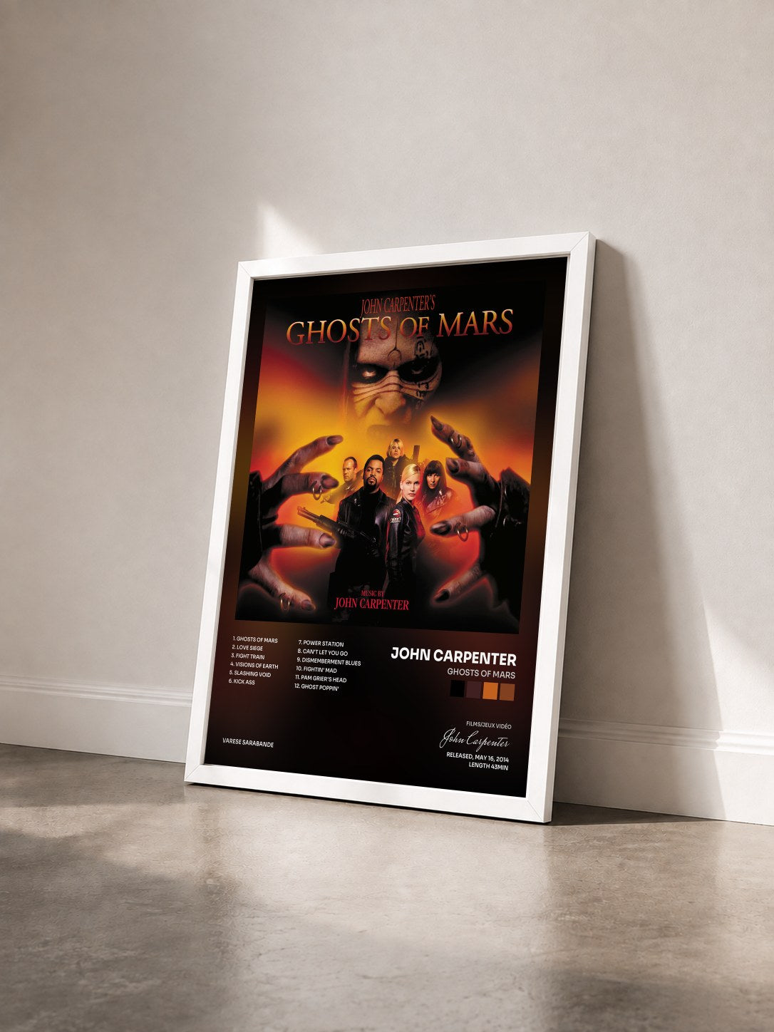 #blanc Tableau de l'album Ghosts Of Mars de John Carpenter vu de trois quarts, cadre blanc