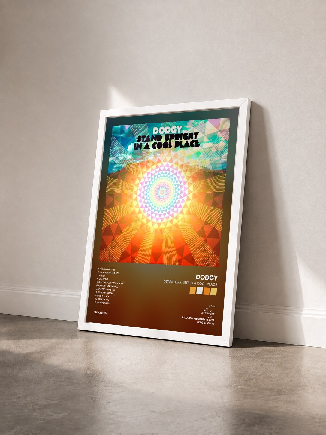 #blanc Tableau de l'album Stand Upright in a Cool Place de Dodgy vu de trois quarts, cadre blanc