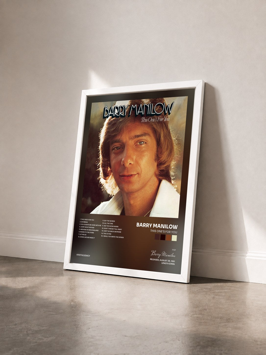 #blanc Tableau de l'album This One's For You de Barry Manilow vu de trois quarts, cadre blanc