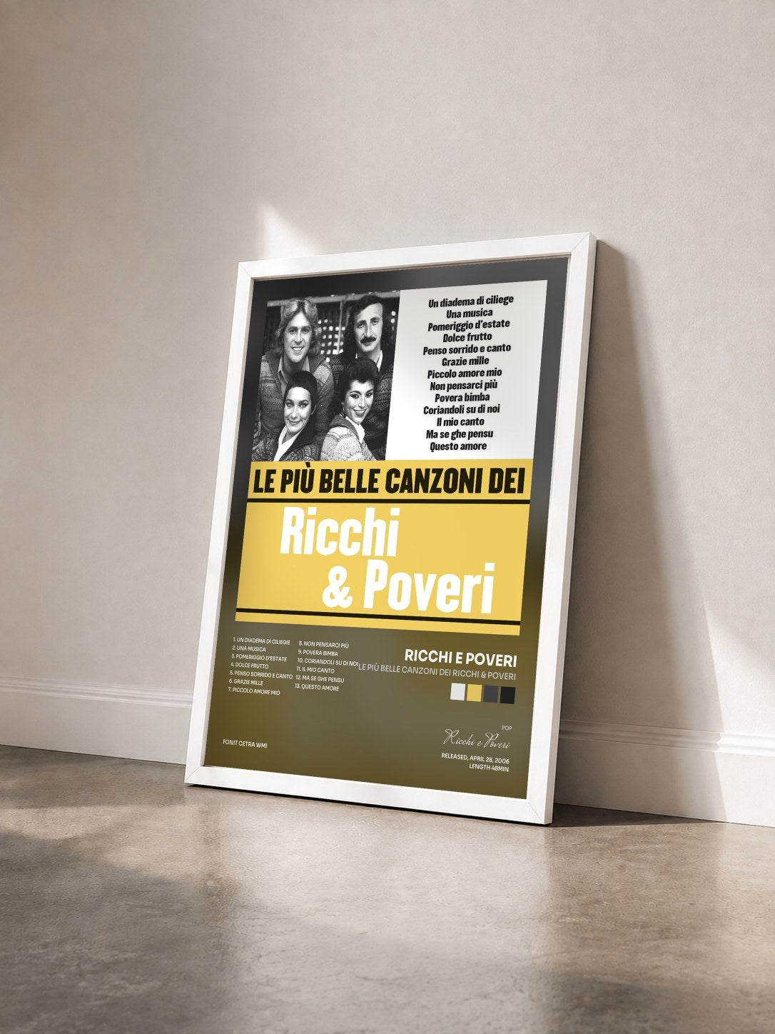 #blanc Tableau de l'album Le più belle canzoni dei Ricchi & Poveri de Ricchi e Poveri vu de trois quarts, cadre blanc