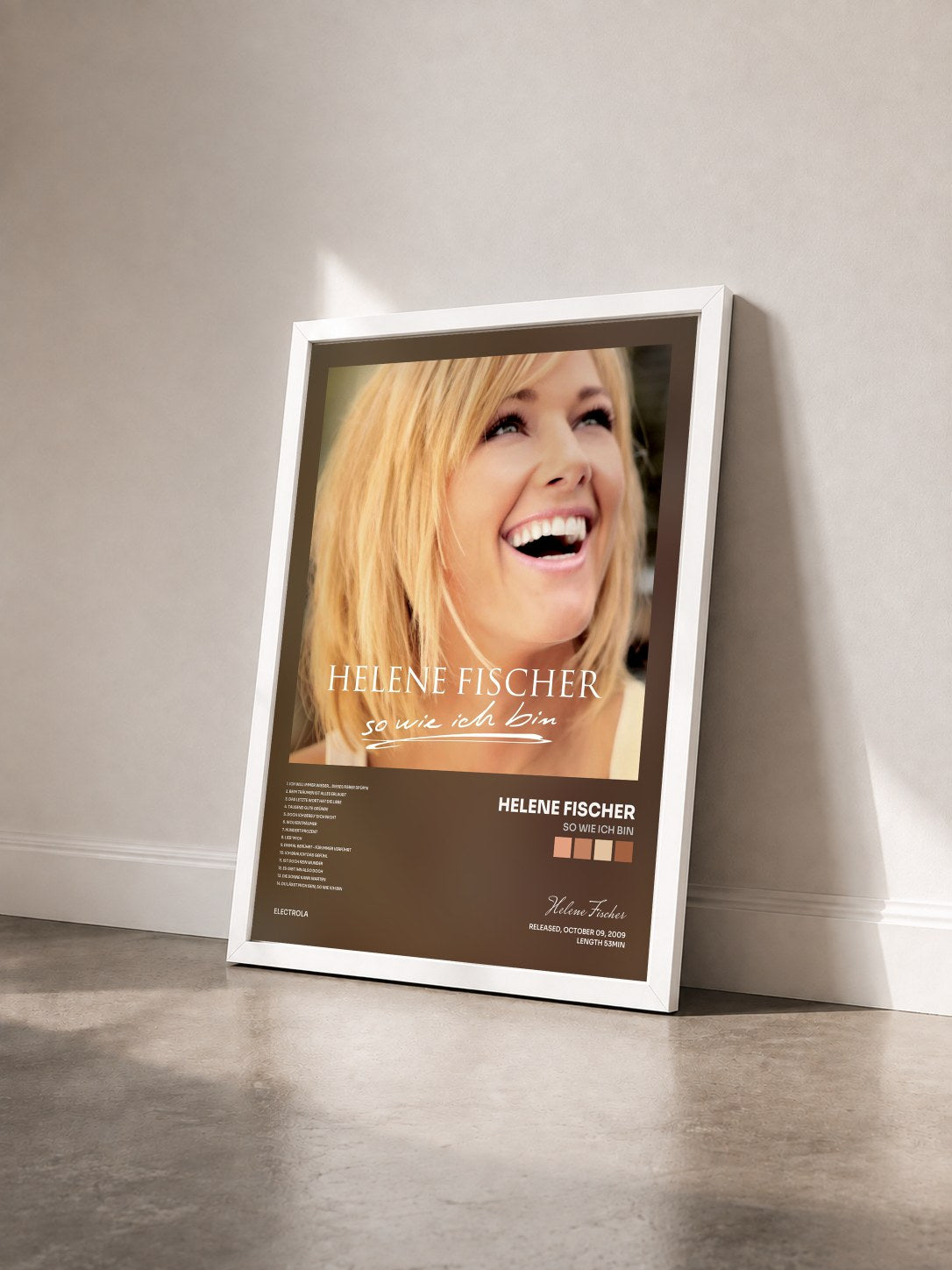 #blanc Tableau de l'album So Wie Ich Bin de Helene Fischer vu de trois quarts, cadre blanc