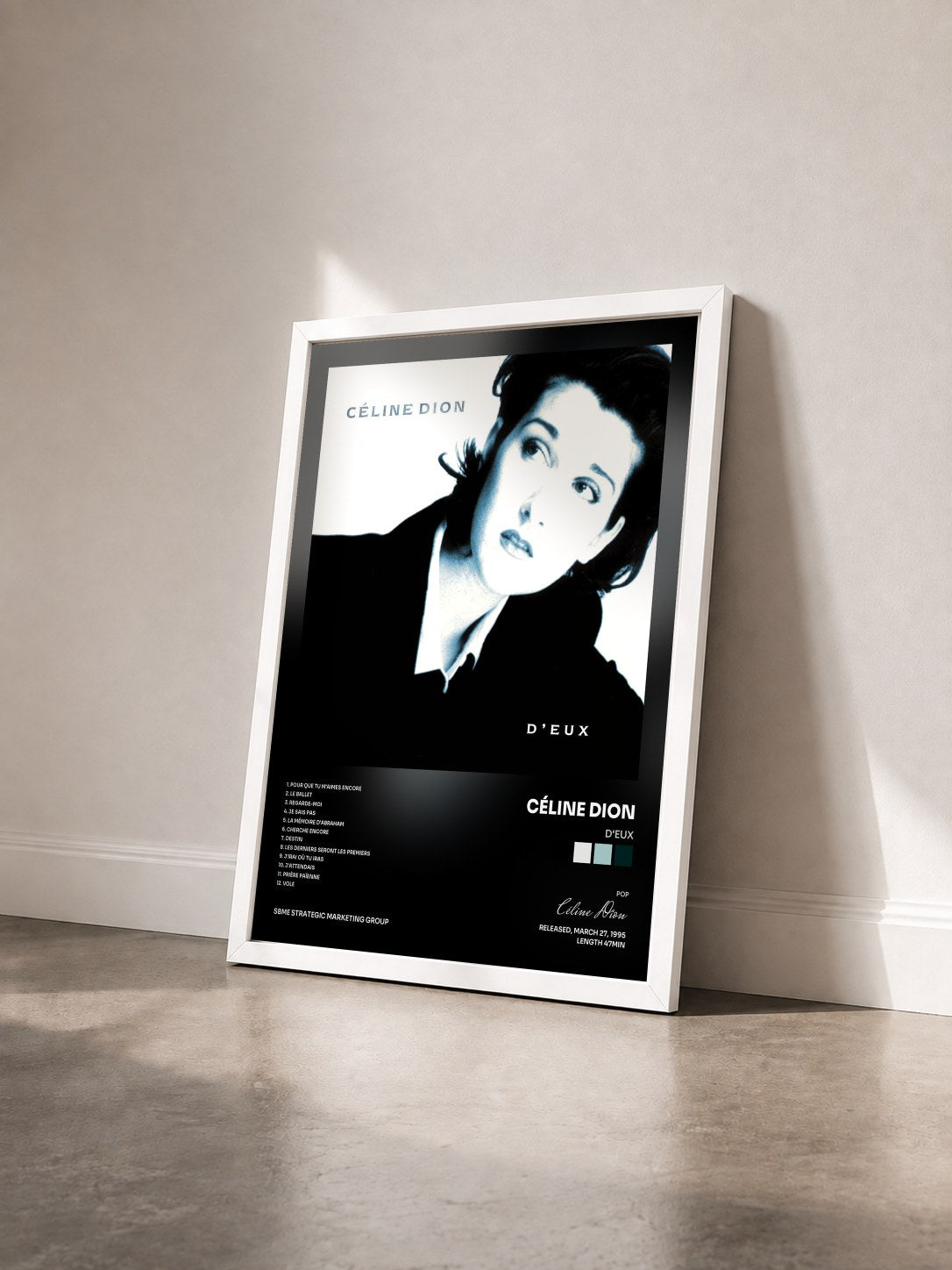 #blanc Tableau de l'album D'Eux de Céline Dion vu de trois quarts, cadre blanc