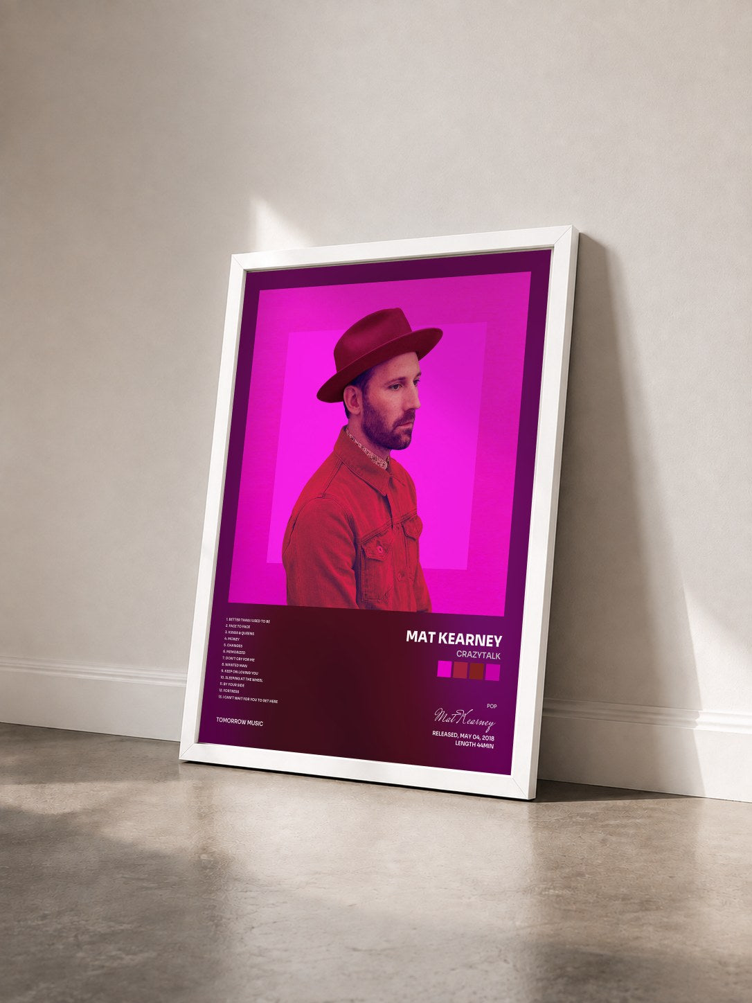#blanc Tableau de l'album CRAZYTALK de Mat Kearney vu de trois quarts, cadre blanc