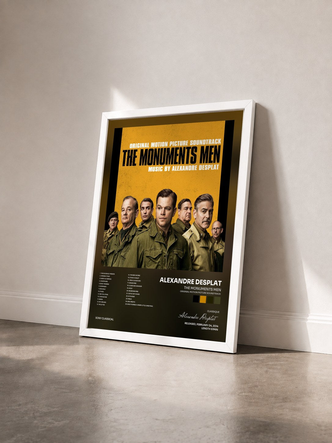 #blanc Tableau de l'album The Monuments Men (Original Motion Picture Soundtrack) de Alexandre Desplat vu de trois quarts, cadre blanc