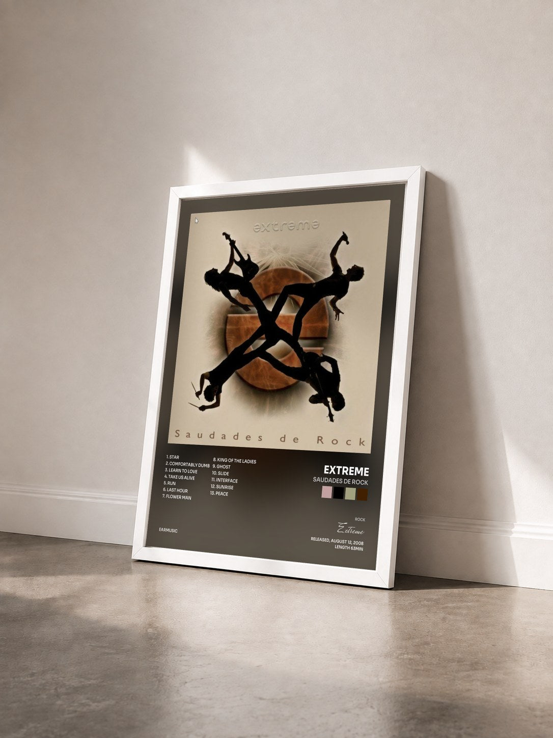 #blanc Tableau de l'album Saudades De Rock de Extreme vu de trois quarts, cadre blanc