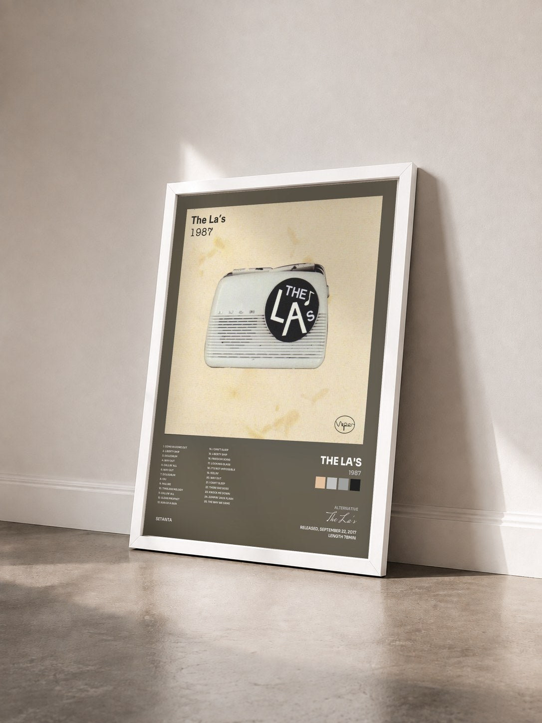 #blanc Tableau de l'album 1987 de The La's vu de trois quarts, cadre blanc