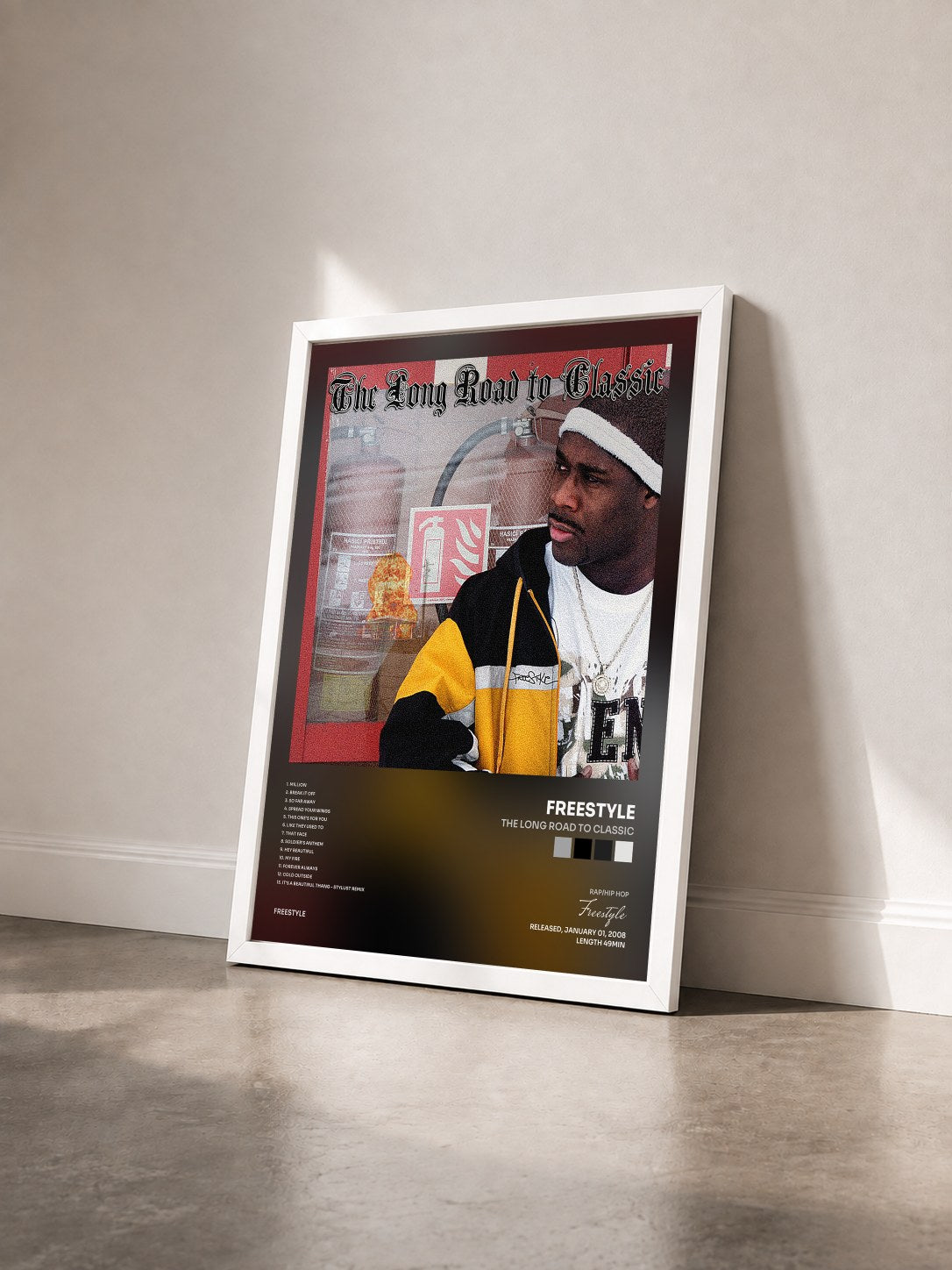 #blanc Tableau de l'album The Long Road to Classic de Freestyle vu de trois quarts, cadre blanc