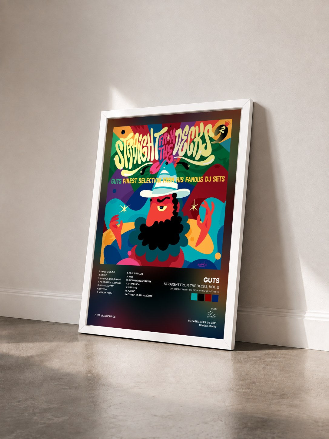 #blanc Tableau de l'album Straight from the Decks, Vol. 2 (Guts Finest Selection from His Famous DJ Sets) de Guts vu de trois quarts, cadre blanc
