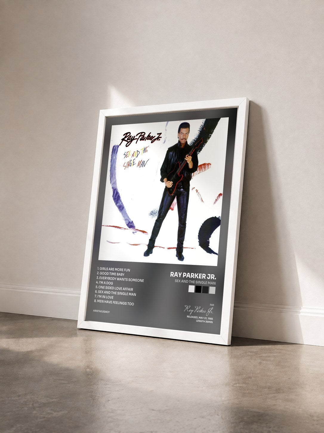 #blanc Tableau de l'album Sex and the Single Man de Ray Parker Jr. vu de trois quarts, cadre blanc