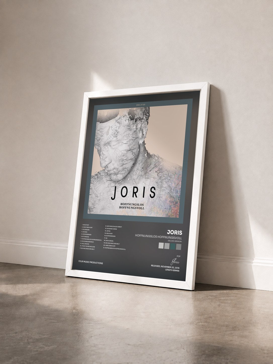 #blanc Tableau de l'album Hoffnungslos Hoffnungsvoll (Deluxe Version) de Joris vu de trois quarts, cadre blanc