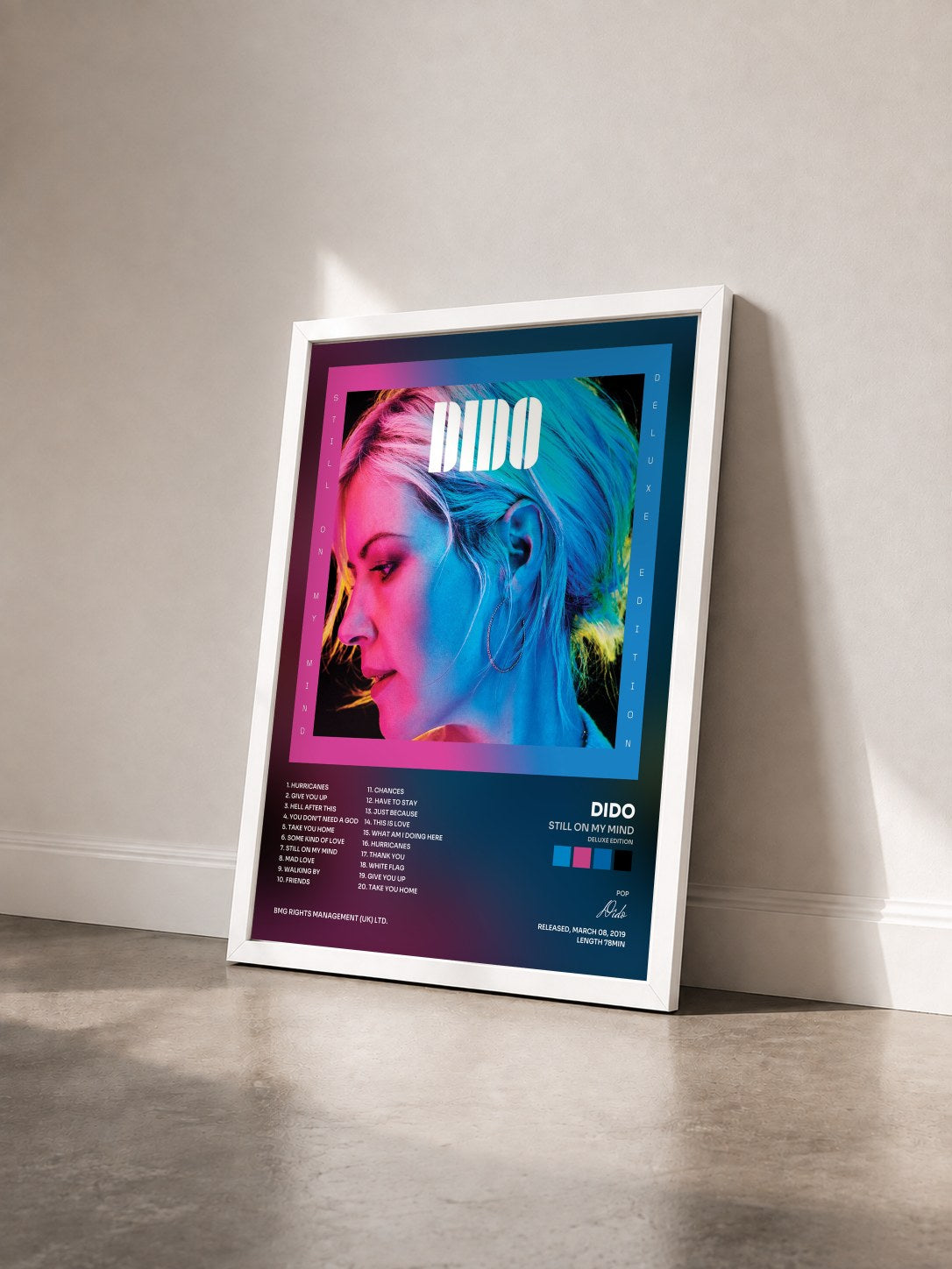 #blanc Tableau de l'album Still on My Mind (Deluxe Edition) de Dido vu de trois quarts, cadre blanc