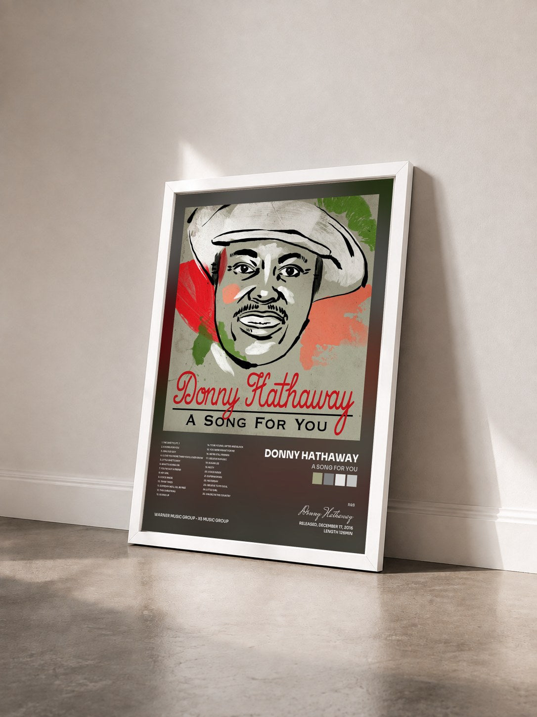 #blanc Tableau de l'album A Song For You de Donny Hathaway vu de trois quarts, cadre blanc