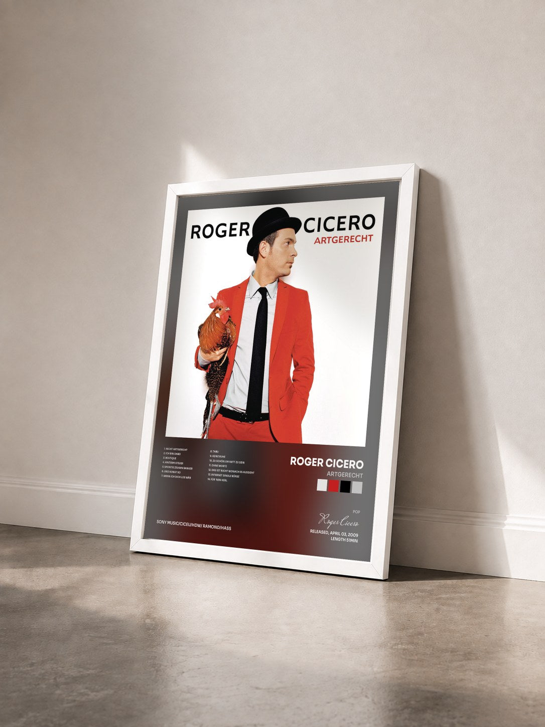 #blanc Tableau de l'album Artgerecht de Roger Cicero vu de trois quarts, cadre blanc