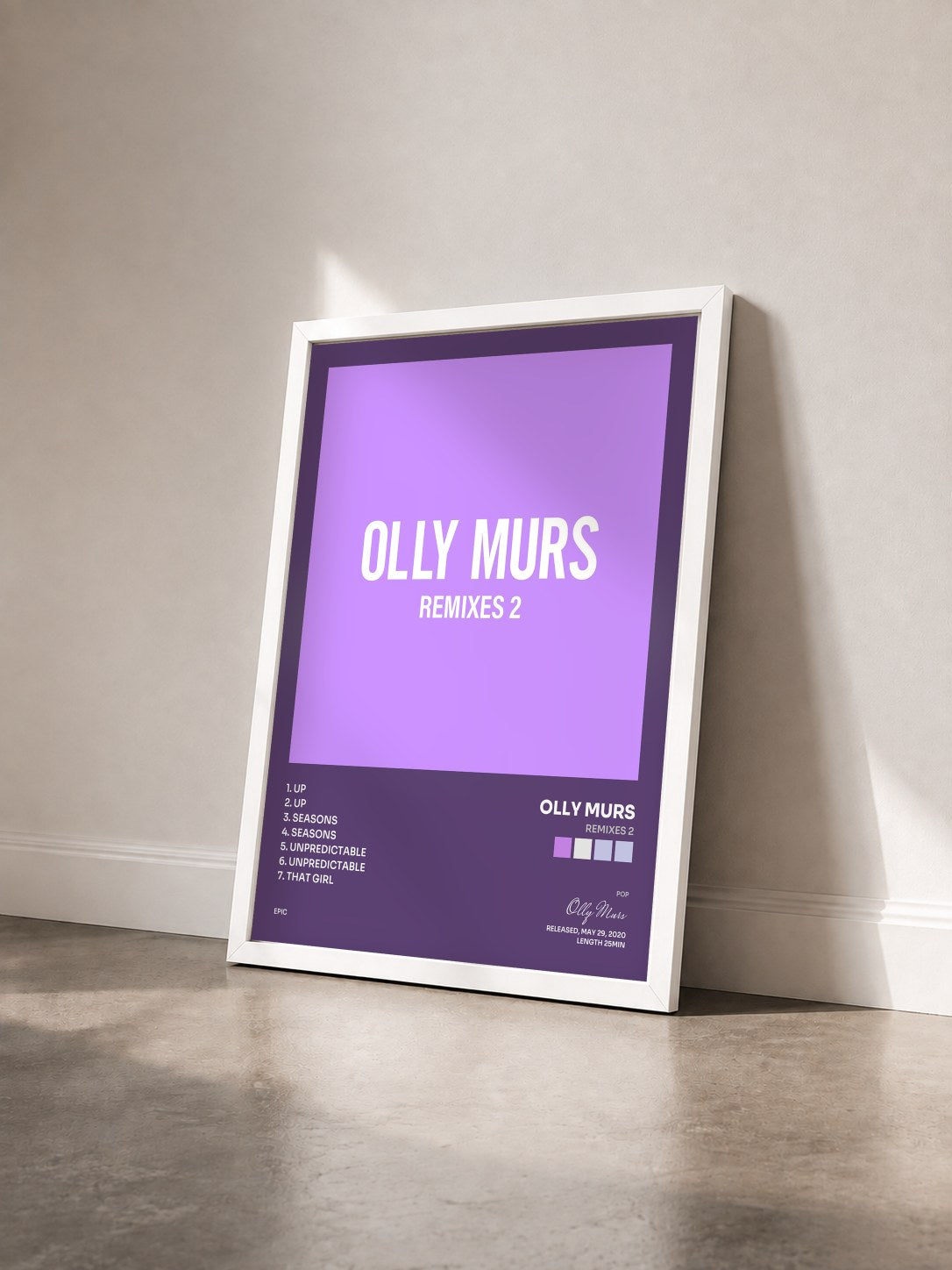#blanc Tableau de l'album Remixes 2 de Olly Murs vu de trois quarts, cadre blanc