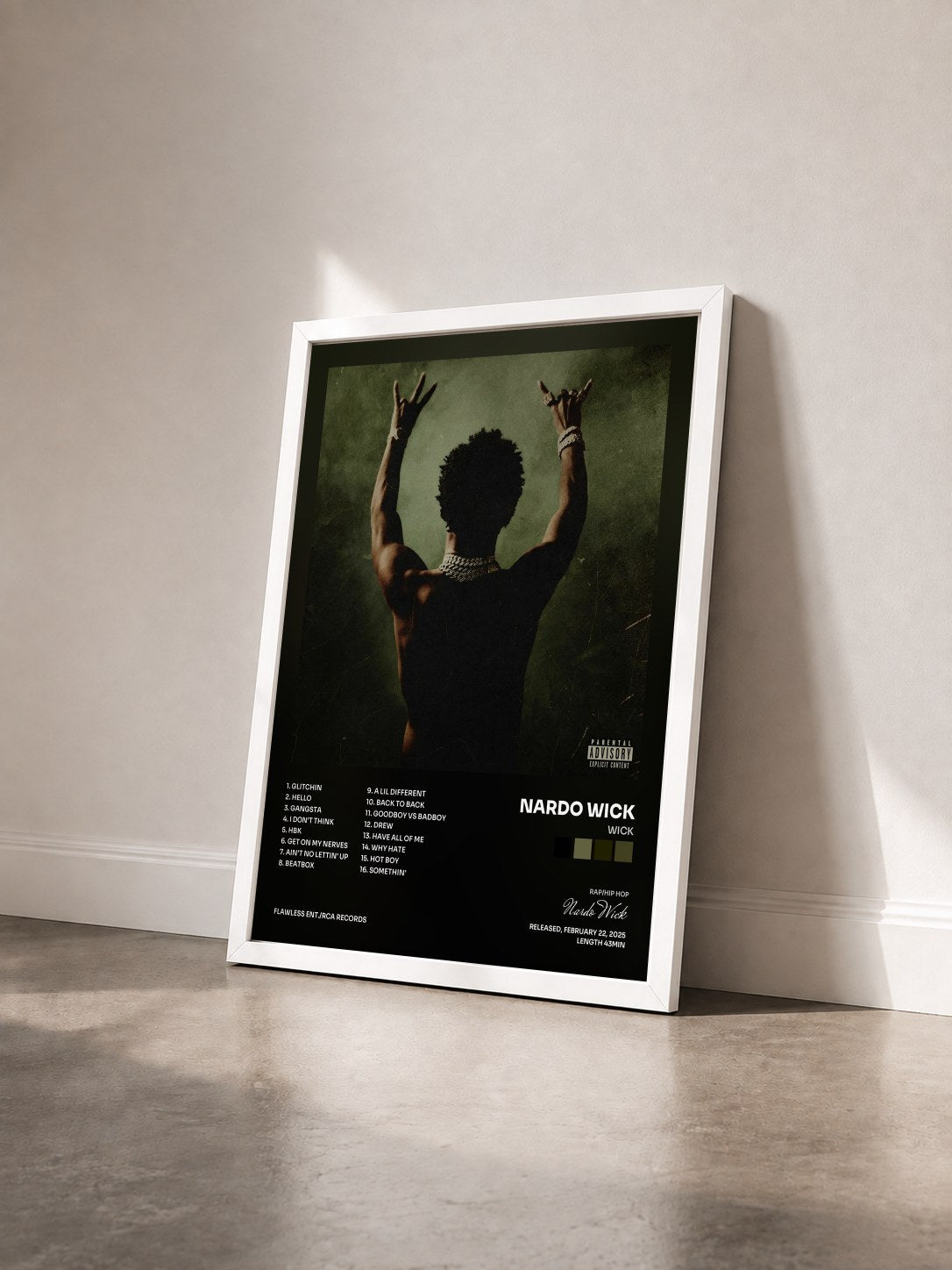 #blanc Tableau de l'album WICK de Nardo Wick vu de trois quarts, cadre blanc