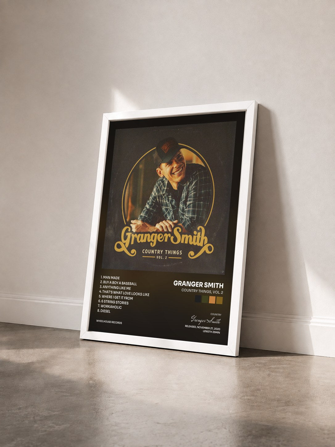 #blanc Tableau de l'album Country Things, Vol. 2 de Granger Smith vu de trois quarts, cadre blanc