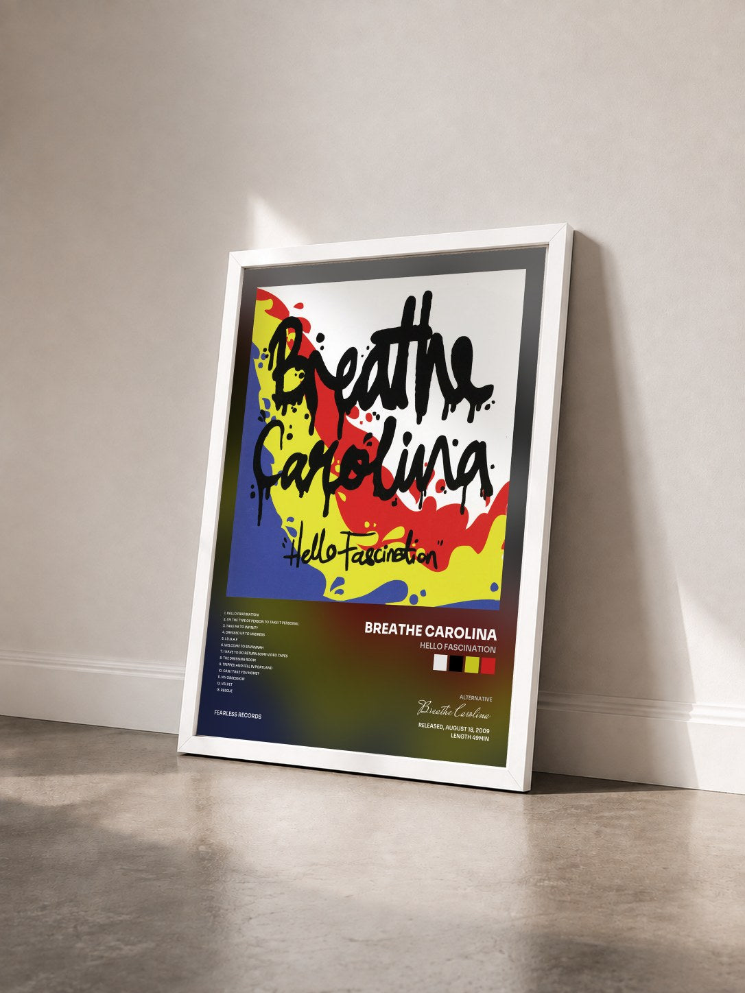 #blanc Tableau de l'album Hello Fascination de Breathe Carolina vu de trois quarts, cadre blanc